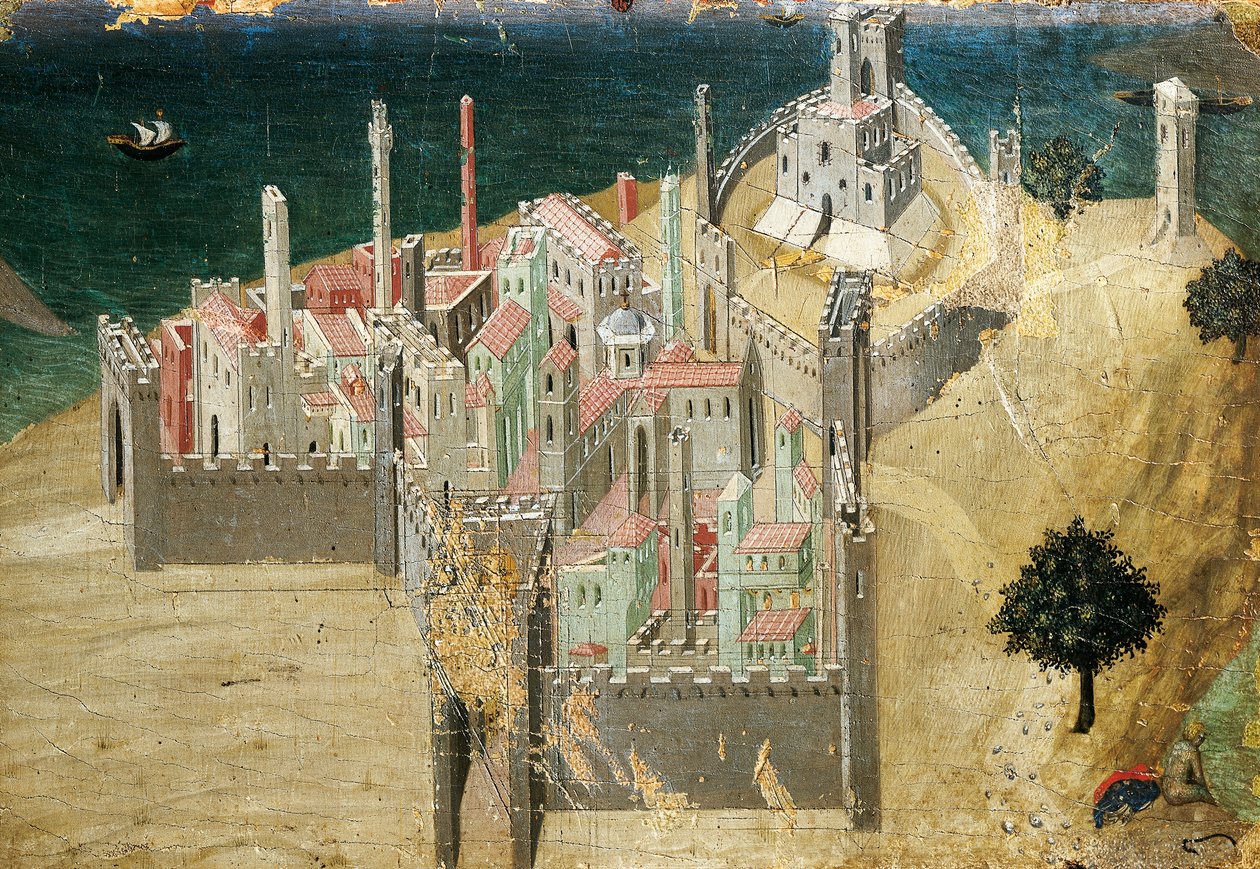 Deniz yoluyla şehir, Ambrogio Lorenzetti (1290-ca 1348) Tempera ve ahşap üzerine altın, 22,5x33,5 cm by Ambrogio Lorenzetti