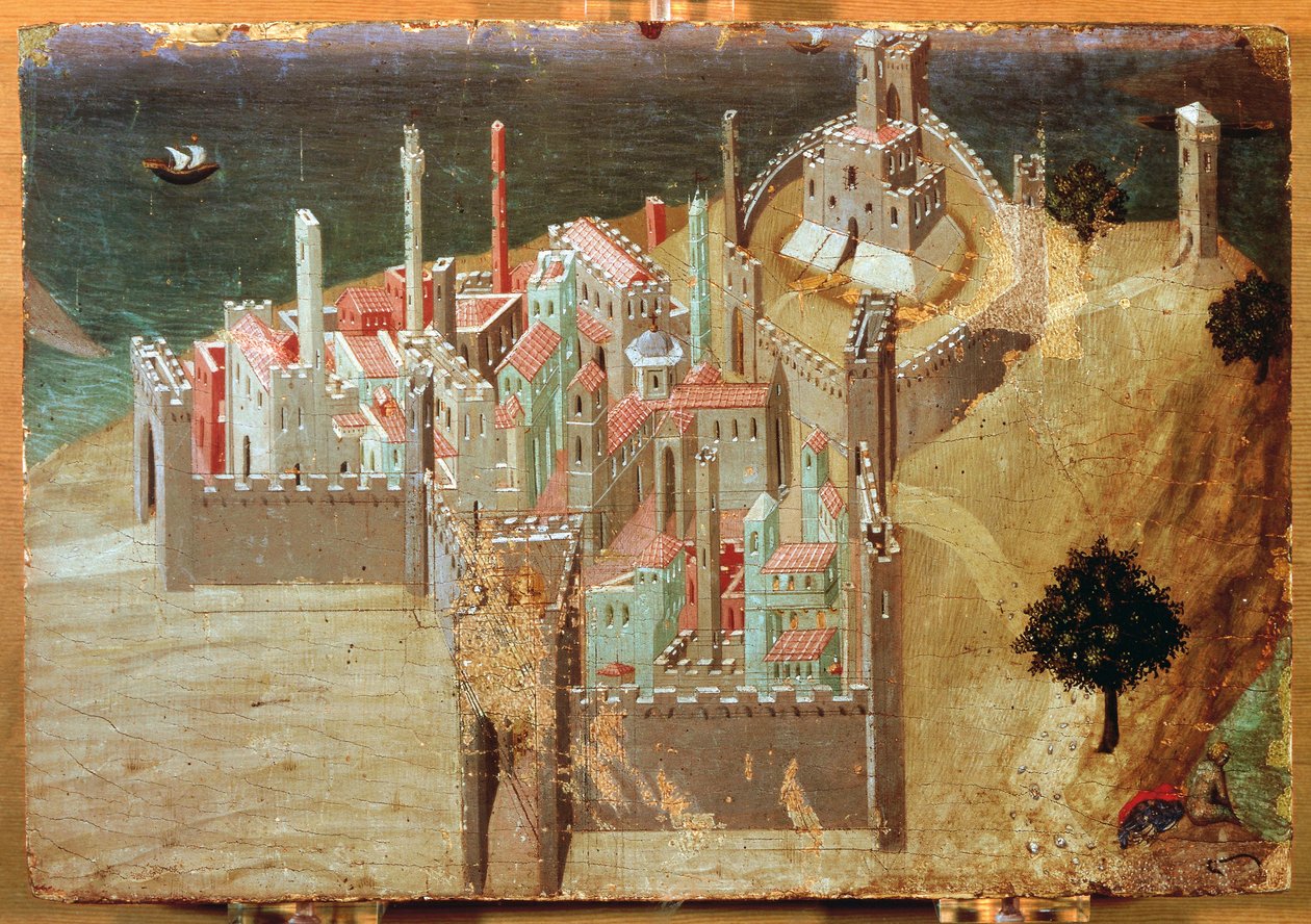 Deniz kenarındaki şehir, Ambrogio Lorenzetti (1285-1348), ahşap üzerine resim, 22x33 cm. by Ambrogio Lorenzetti