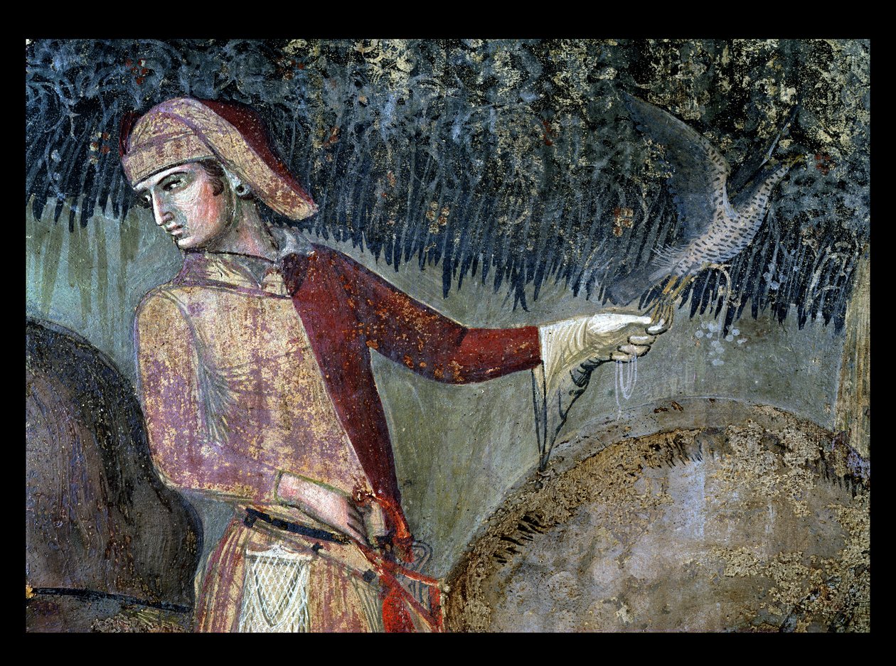 İyi Yönetimin Kırsaldaki Etkileri, bir şahin avcısının detayı, 1388-40 by Ambrogio Lorenzetti