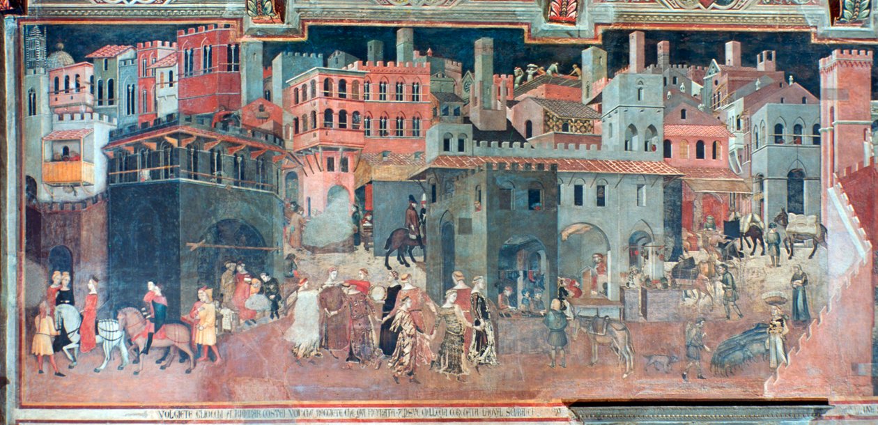İyi Yönetimin Şehir Hayatına Etkileri, detay, c1330 by Ambrogio Lorenzetti