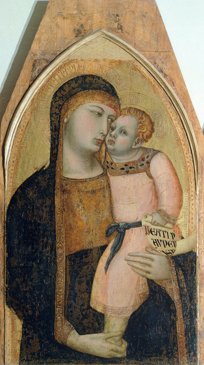 Madonna ve Çocuk, Ambrogio Lorenzetti (1290-ca 1348) tarafından Madonna ve Çocuğu Mary Magdalene ve St Dorothea ile tasvir eden Triptik