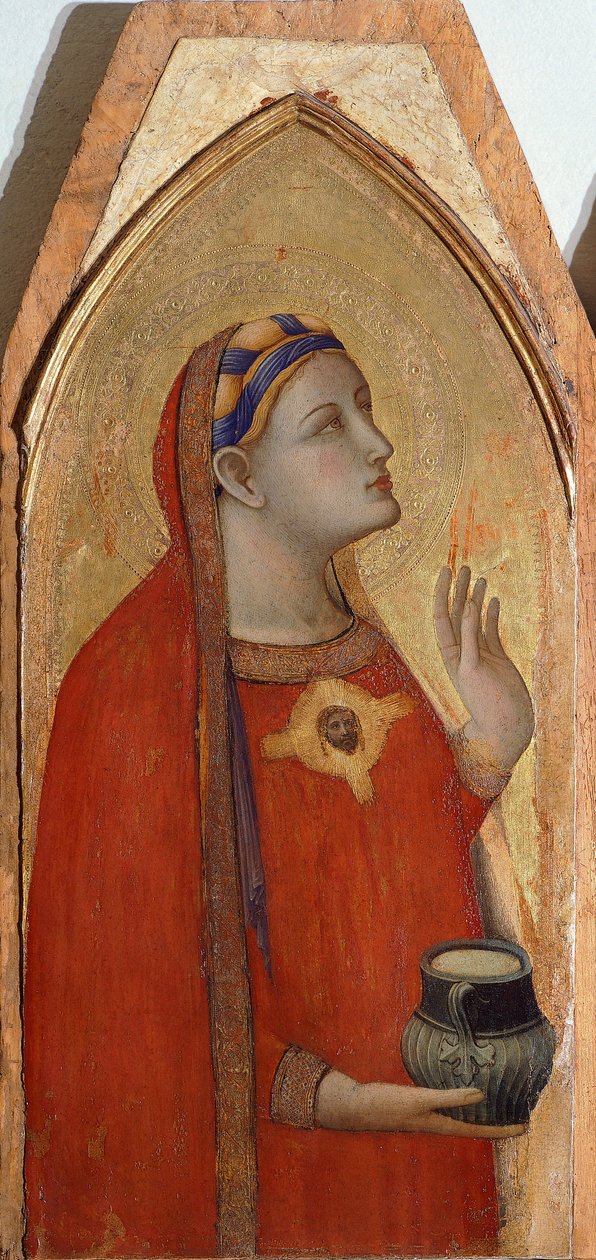 Magdalalı Meryem, Ambrogio Lorenzetti (1290-ca 1348) tarafından Madonna ve Çocuğu Mary Magdalene ve St Dorothea ile tasvir eden Triptik