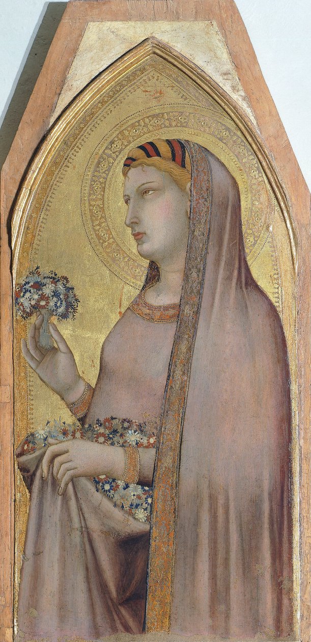 Aziz Dorothea, Ambrogio Lorenzetti (1290-ca 1348) tarafından Madonna ve Çocuğu Mary Magdalene ve Aziz Dorothea ile tasvir eden Triptik