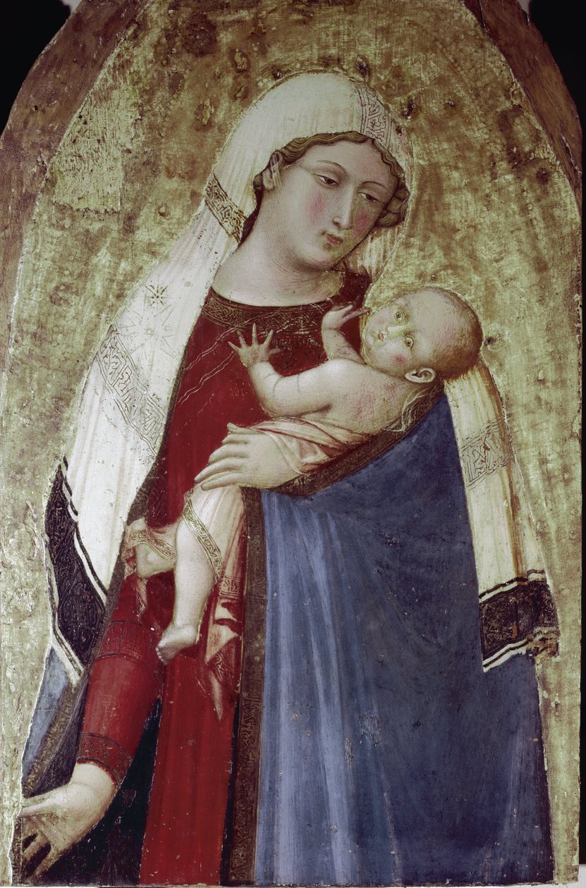 Bakire ve Çocuk İsa, bir poliptiğin merkezi parçası (ahşap üzerine tempera by Ambrogio Lorenzetti