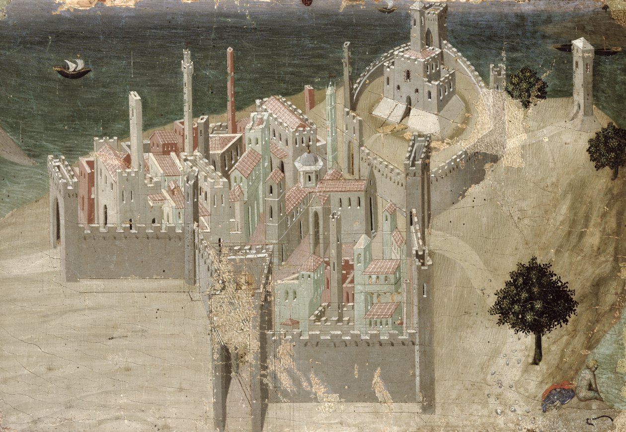 Bir Kıyı Şehrinin Görünümü (panelde yağ) by Ambrogio Lorenzetti