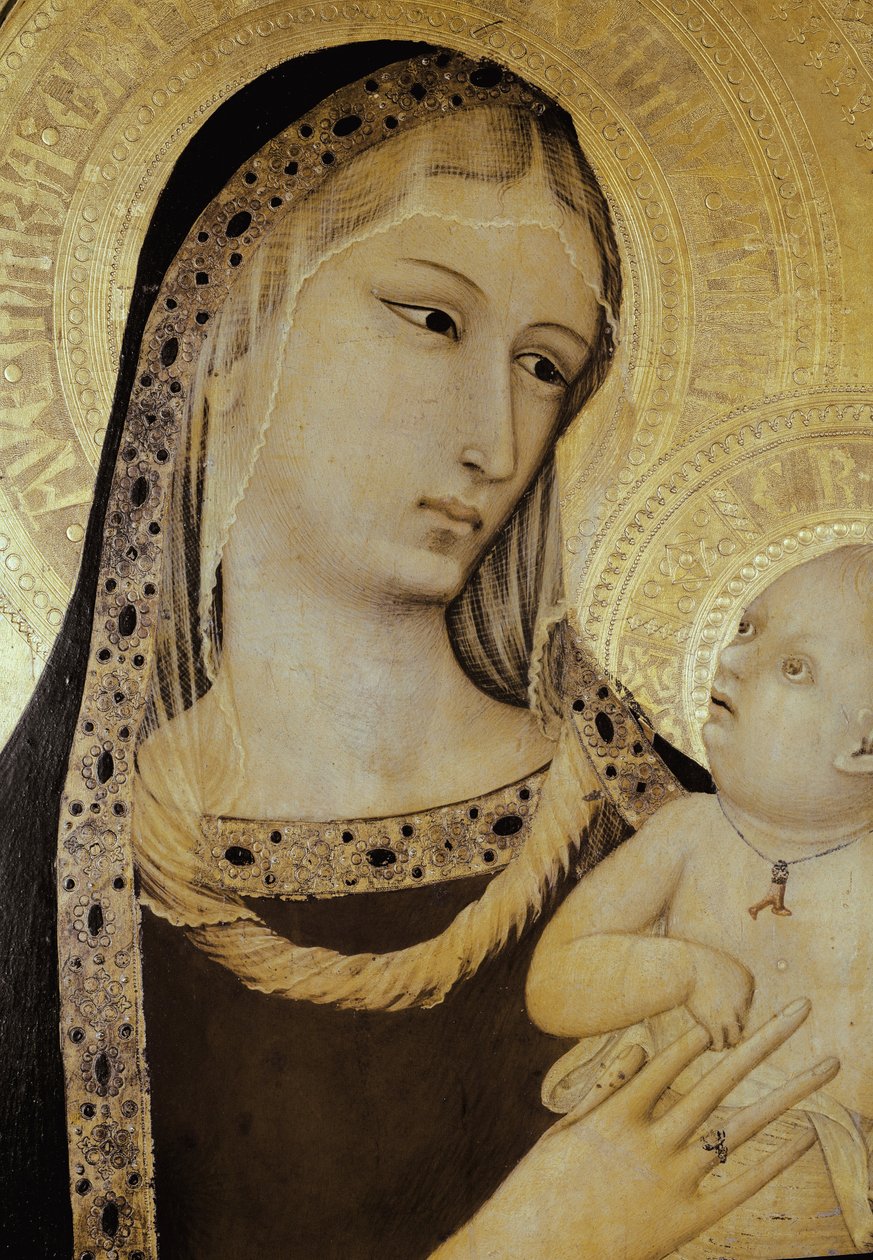 Bakire ve Çocuk, detay. Aziz Savcı Üçlü Parçası (Ahşap üzerine Tempera by Ambrogio Lorenzetti