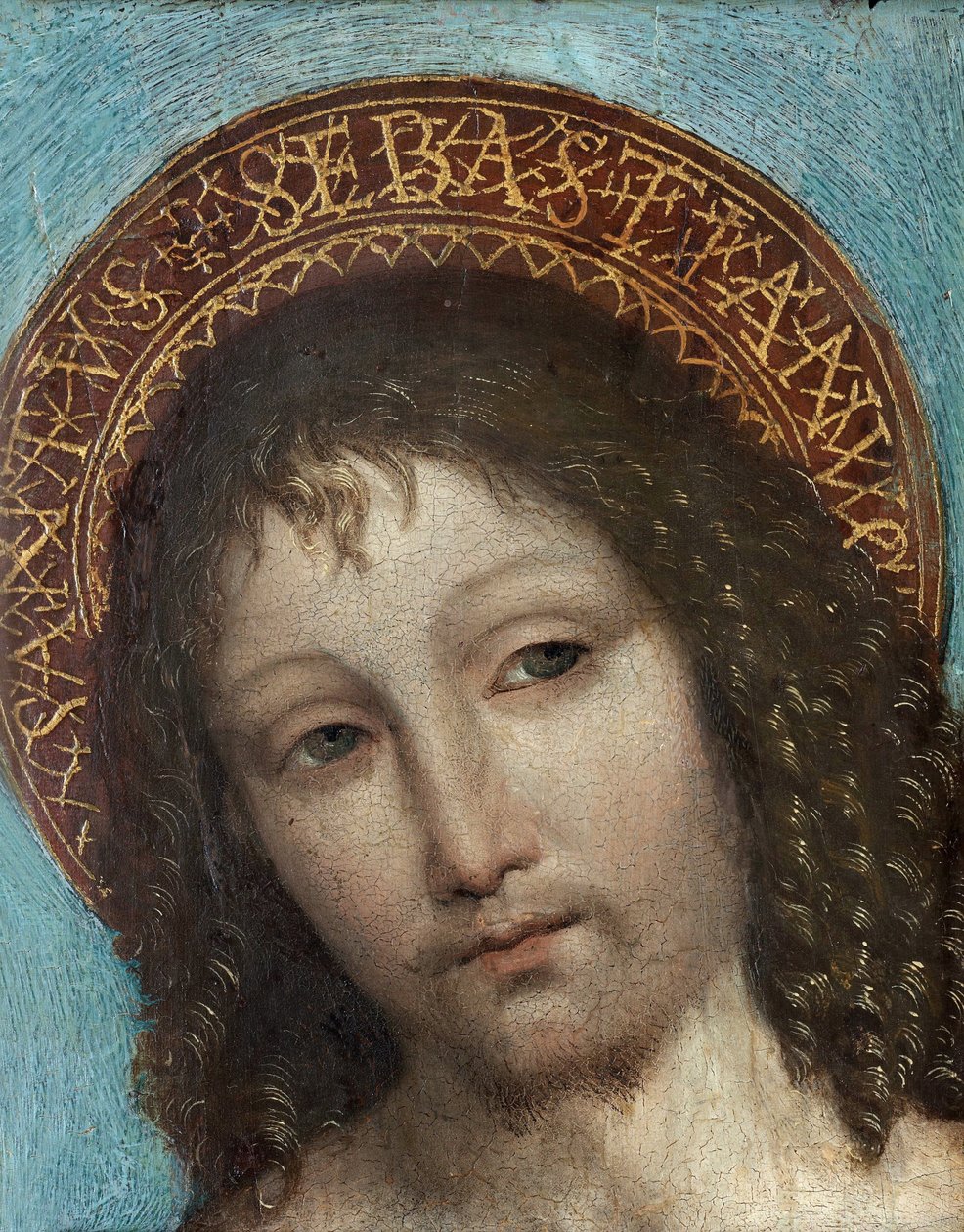 Saint Sebastien - Peinture de Ambrogio Stefani da Fossano, dit il Bergognone ou Borgognone (Le Bouguignon) (1453-1523), huile sur bois (23x18 cm) - Saint Sebastian, Ahşap üzerine yağlı boya, Ambrogio Bergognone, fin 15eme-ilk 16eme siecle - Özel koleksiyon by Ambrogio da Fossano (c.1460 1523)