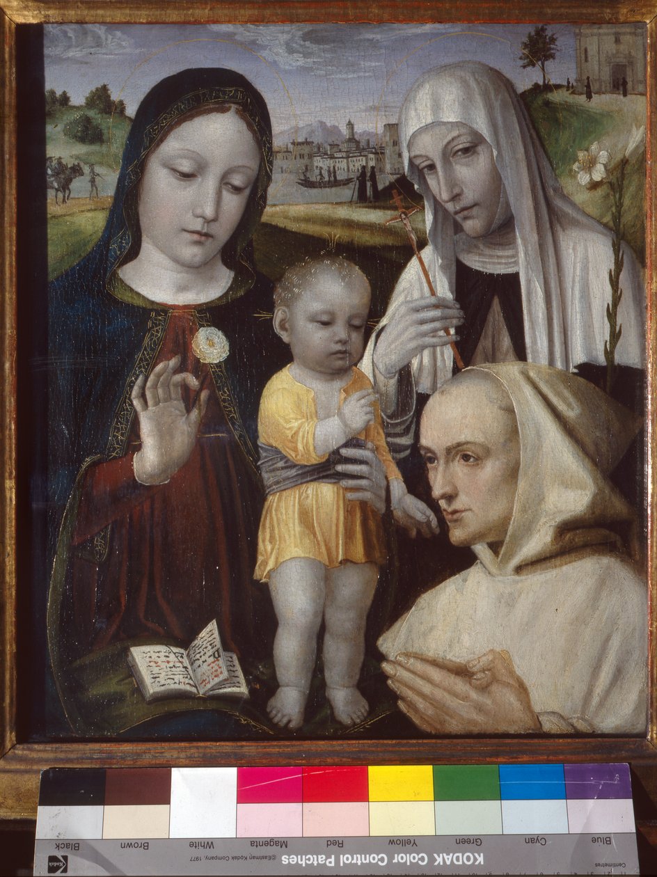 Madonna ve Çocuk, Sienalı Aziz Catherine ve Carthusian bir keşiş by Ambrogio da Fossano (c.1460 1523)