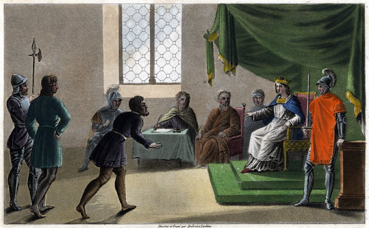 II. Childebert, tebaasına adaleti sağlayan dürüsttür (711). 1825 yılında Ambroise Tardieu tarafından tasarlanmış ve kazınmıştır. by Ambroise Tardieu