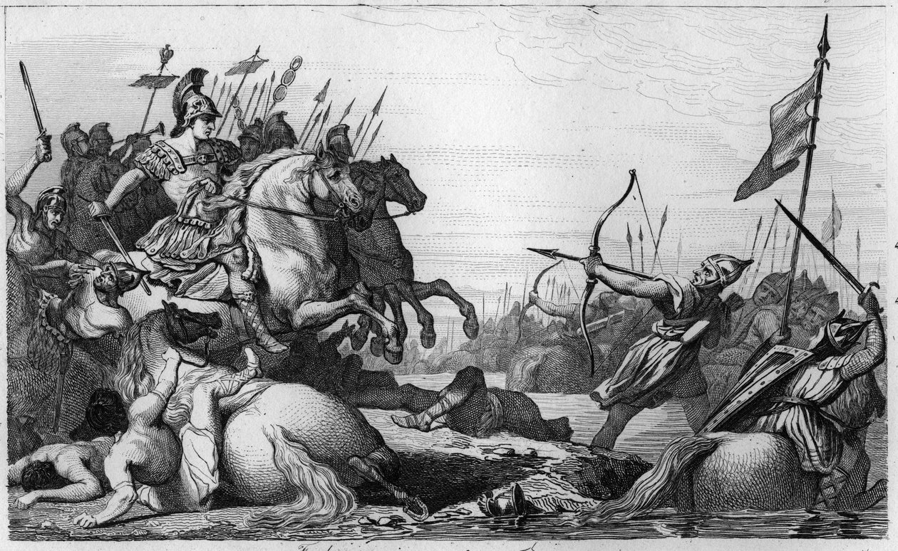 Clodion, Tüylü (c428-47) Aetius tarafından Yenilgisinin Ardından Köprünün Karşısında Geri Çekiliyor - Clodion dit “” Le Chevelu”” (yaklaşık 428-yaklaşık 448), Merovenjlerin atası, Salians Frangı