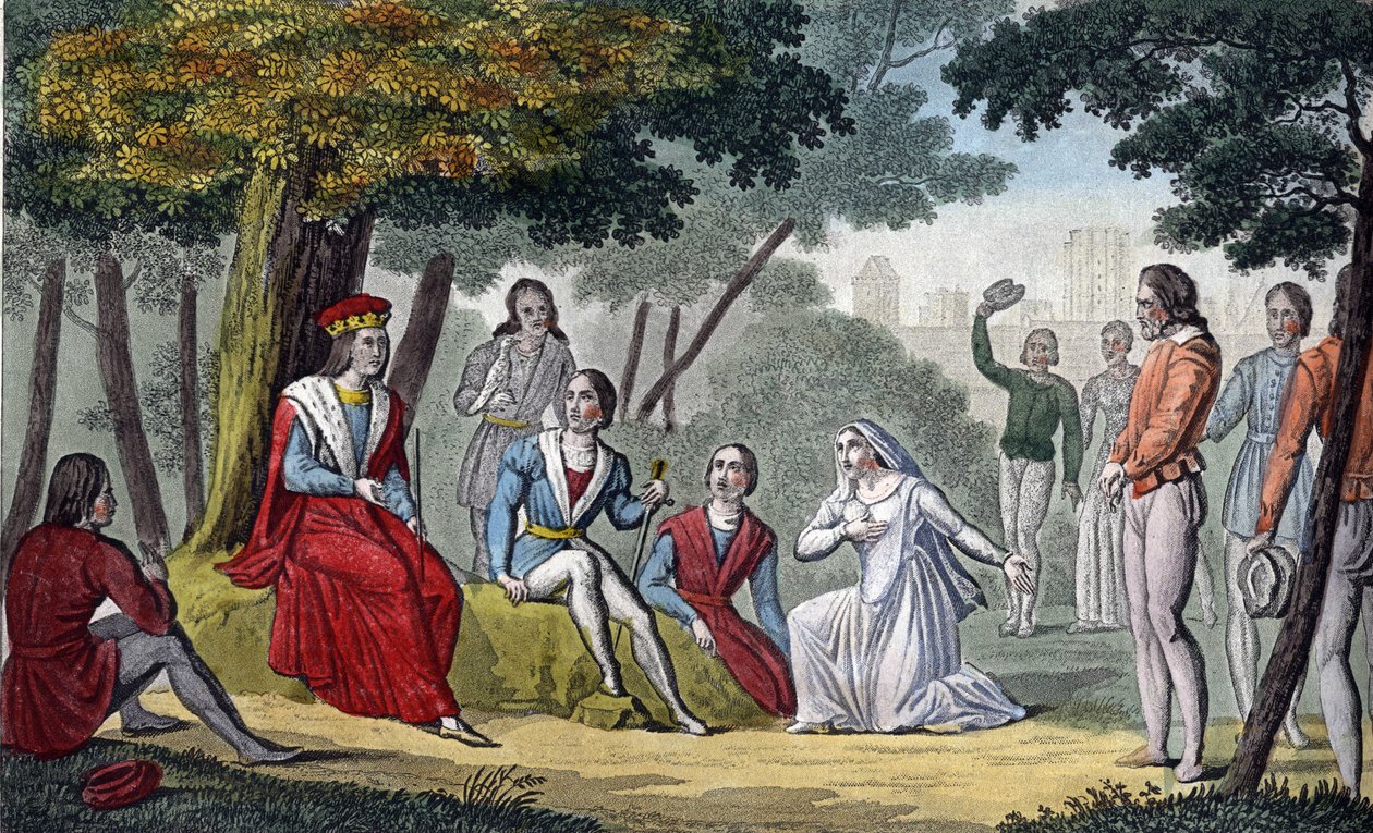 “Saint-Louis” (1214-1270) olarak bilinen Louis IX, Vincennes ahşabında tüm tebaasına adalet sağlıyor - 1825