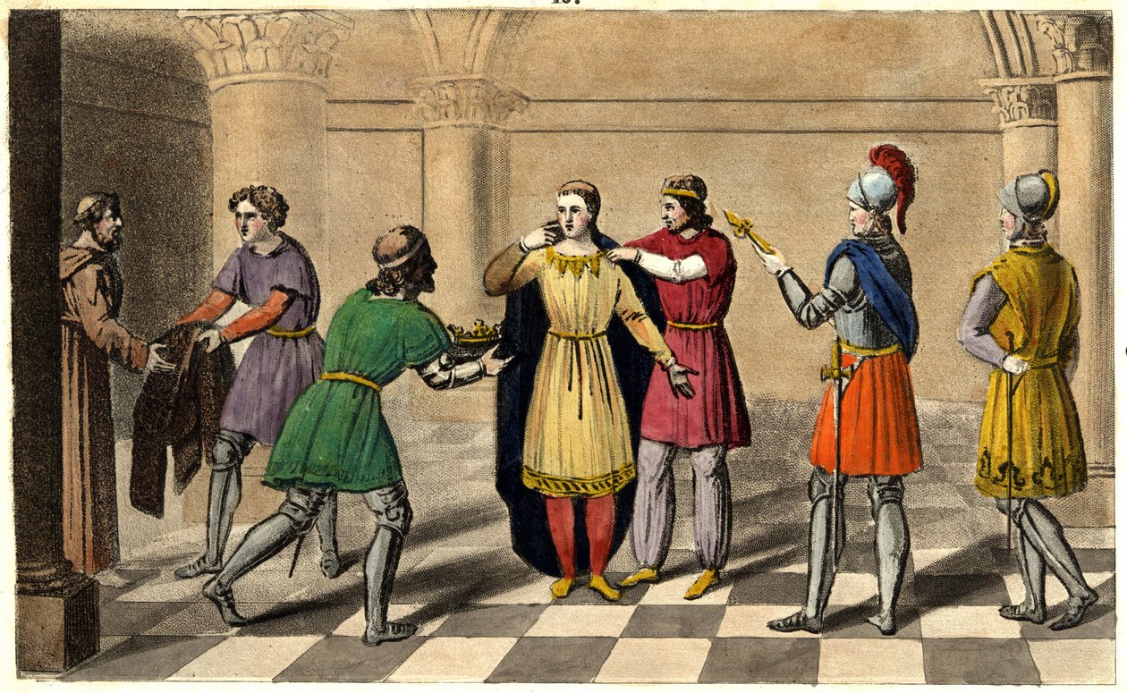 Thierry III, tahta çıkmak için Saint Denis manastırından alındı. 1825 yılında Ambroise Tardieu tarafından tasarlanmış ve kazınmıştır. by Ambroise Tardieu