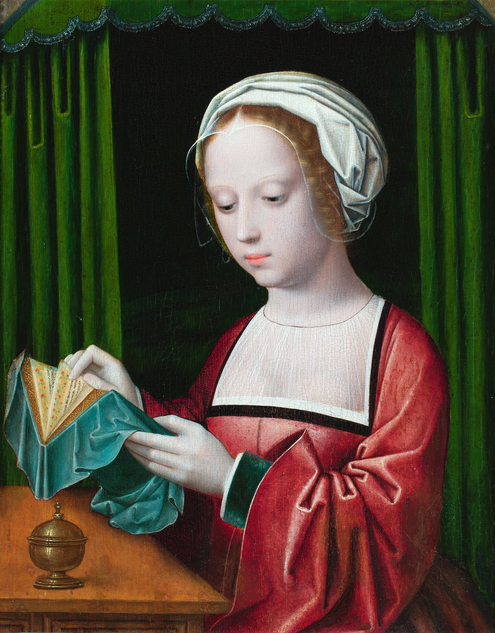 Magdalen okuması (panelde yağ) by Ambrosius (follower of) Benson