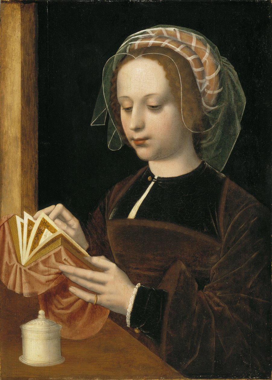 Marie Madeleine lisant - Mecdelli Meryem Okuma, Benson, Ambrosius (1495-1550). Ahşap üzerine yağ. Boyut : 49x35 cm. Ulusal Müze Stockholm by Ambrosius Benson