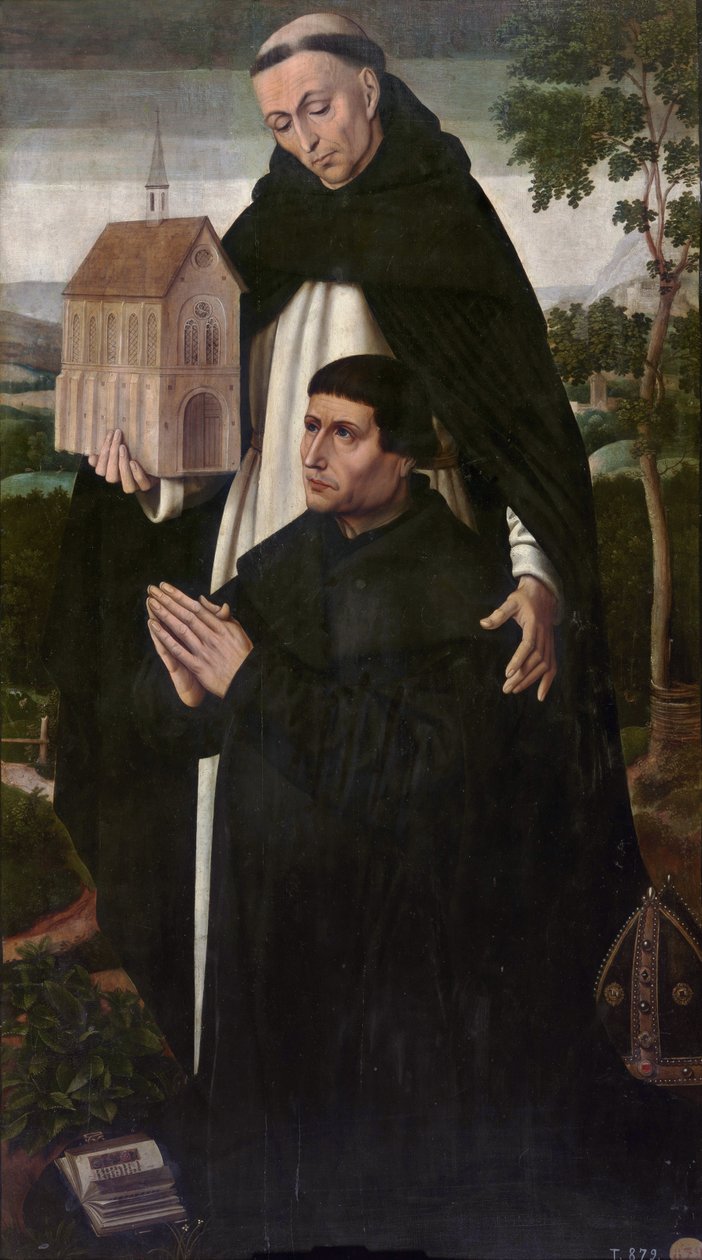 ""Aziz Thomas Aquinas ve Bir Bağışçı"" (Saint Thomas Aquinas Ve Bir Bağışçı) Tablosu Ambrosius Benson (1495-1550) - yaklaşık 1528 - Ahşap üzerine yağlıboya Dim 104x57 cm Museo del Prado, Madrid by Ambrosius Benson