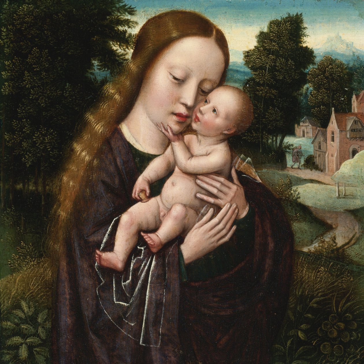 Bakire ve Çocuk - Ambrosius Benson (1495-1550). Ahşap üzerine yağ. Ebat : 14,5x14,5 cm. Özel koleksiyon by Ambrosius Benson