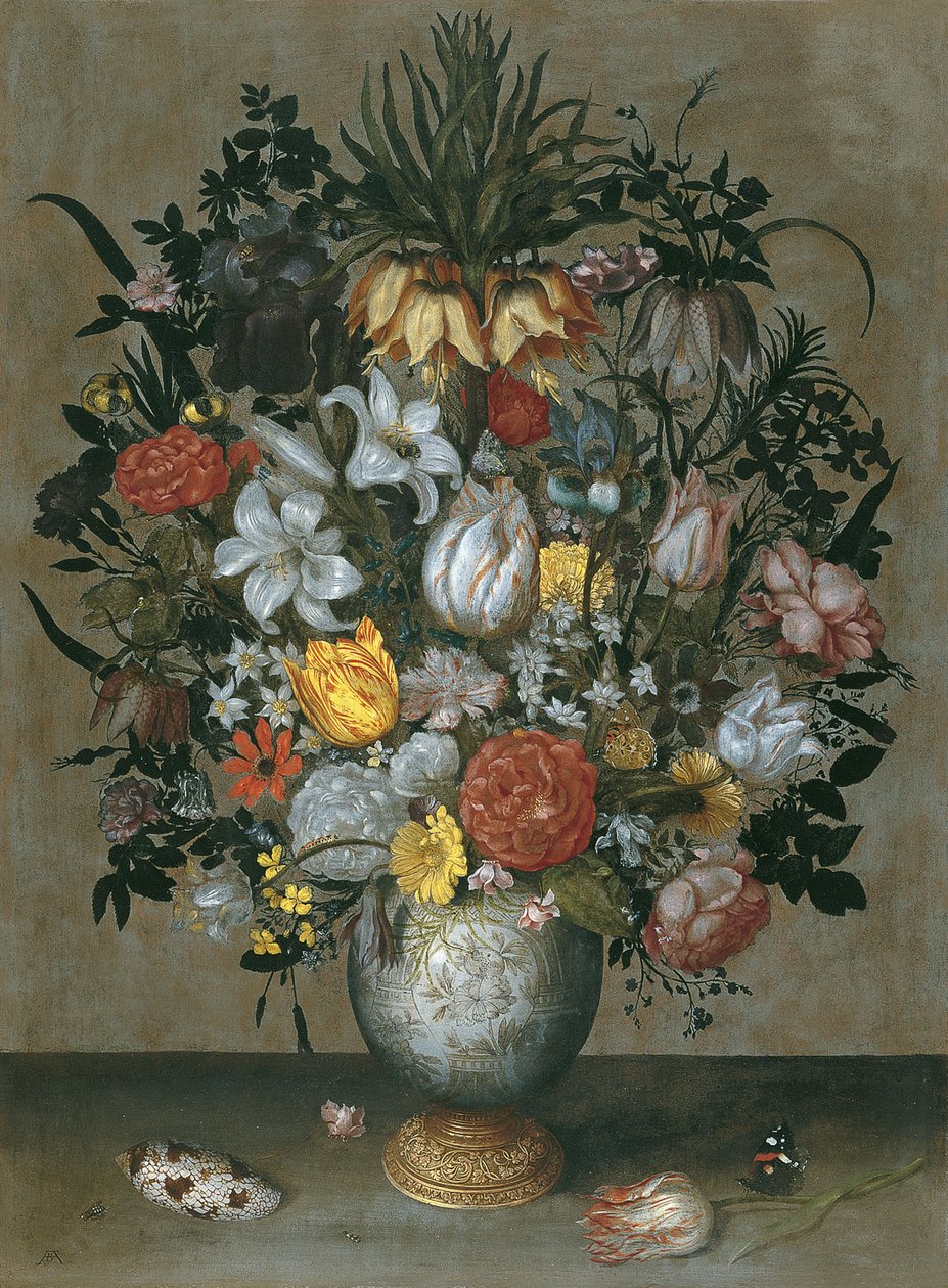 Çiçekler, Kabuklar ve Böcekler ile Çin Vazo by Ambrosius Bosschaert the Elder