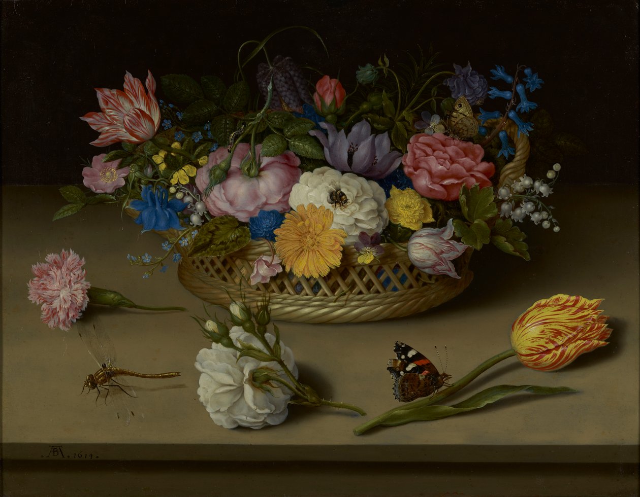 Bir Natürmort Çiçekler, Bir Yusufçuk ve Bir Kızıl Amiral by Ambrosius the Elder Bosschaert