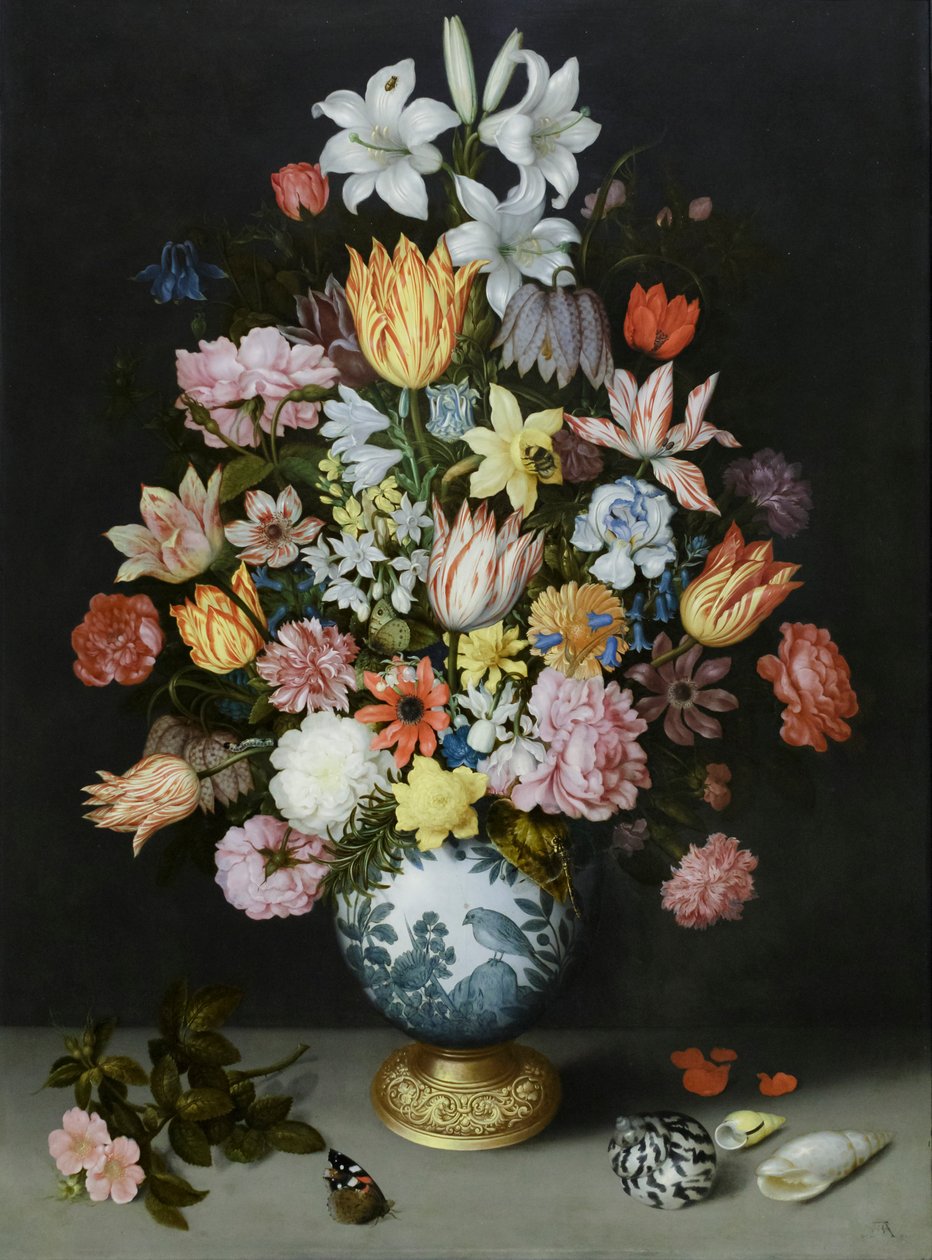Wan Li vazosundaki çiçeklerden oluşan bir natürmort by Ambrosius the Elder Bosschaert
