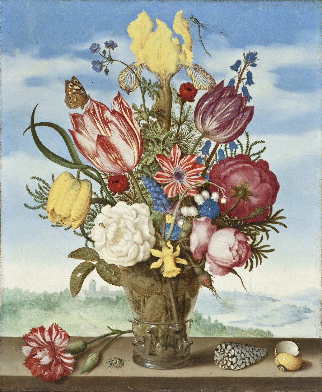 Bir çıkıntı üzerinde çiçek buketi by Ambrosius the Elder Bosschaert
