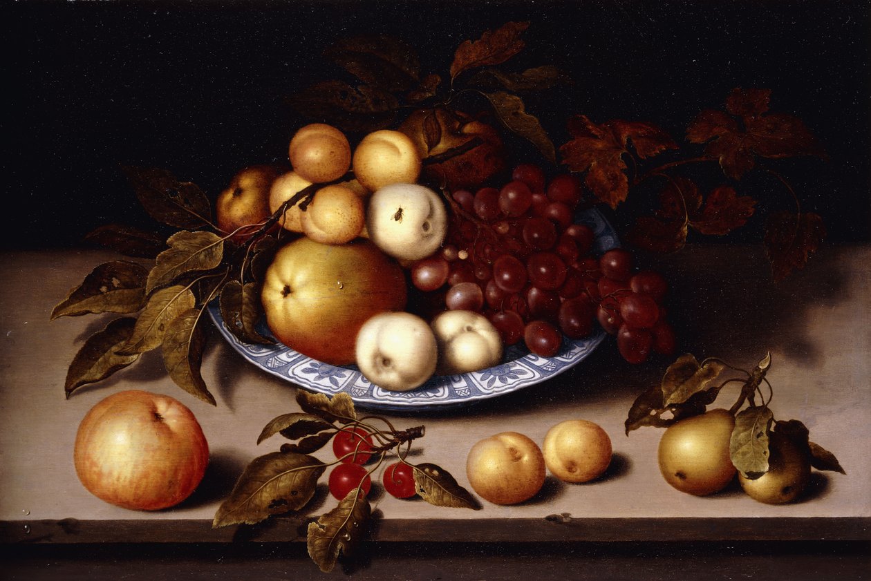 Wanli Kraak Porselen Kase içinde Şeftali, Elma, Kayısı ve Üzüm Kiraz, Armut, Kayısı ve Çıkıntıda Elma, by Ambrosius the Elder Bosschaert