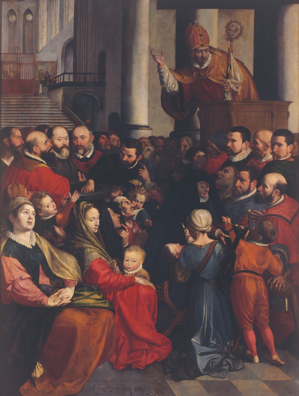 Aziz Eligius Antwerp'te vaaz veriyor (panel üzerine yağlıboya) by Ambrosius the Elder Francken or Franck