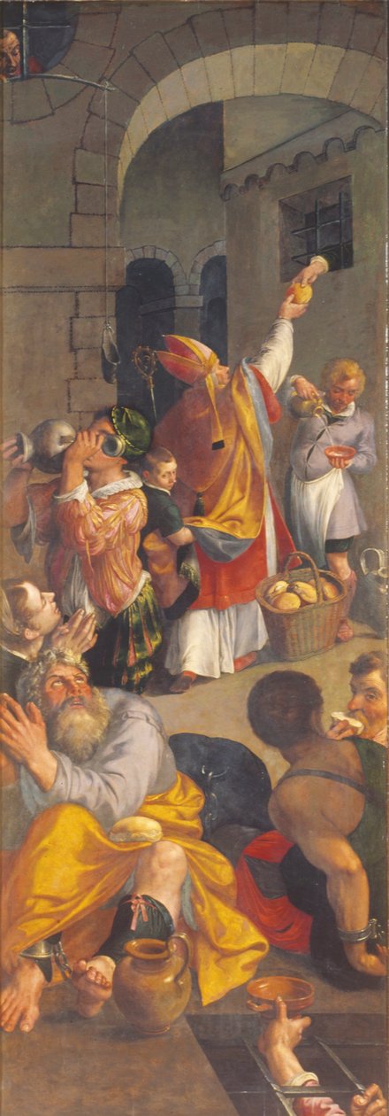 Aziz Eligius Mahkumları ziyaret ediyor (panel üzerine yağlıboya) by Ambrosius the Elder Francken or Franck