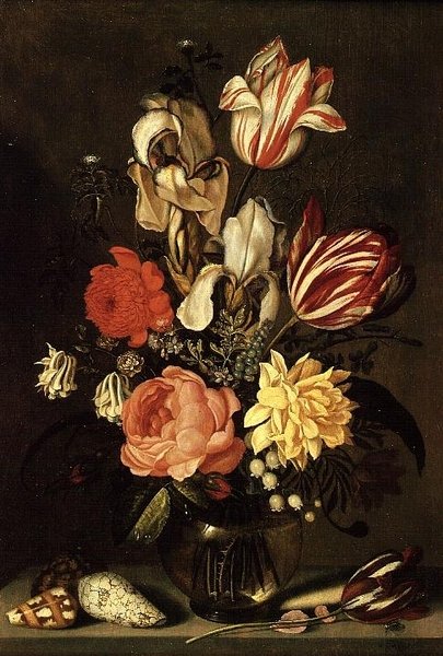 Kabuklu ve Sinekli Bir Çıkıntıda Karışık Çiçekler by Ambrosius the Younger Bosschaert