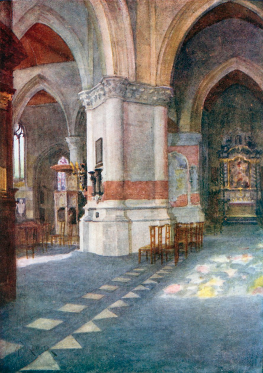 Kilise İçi, Nieuport (renkli litografi) by Amedee (after) Forestier