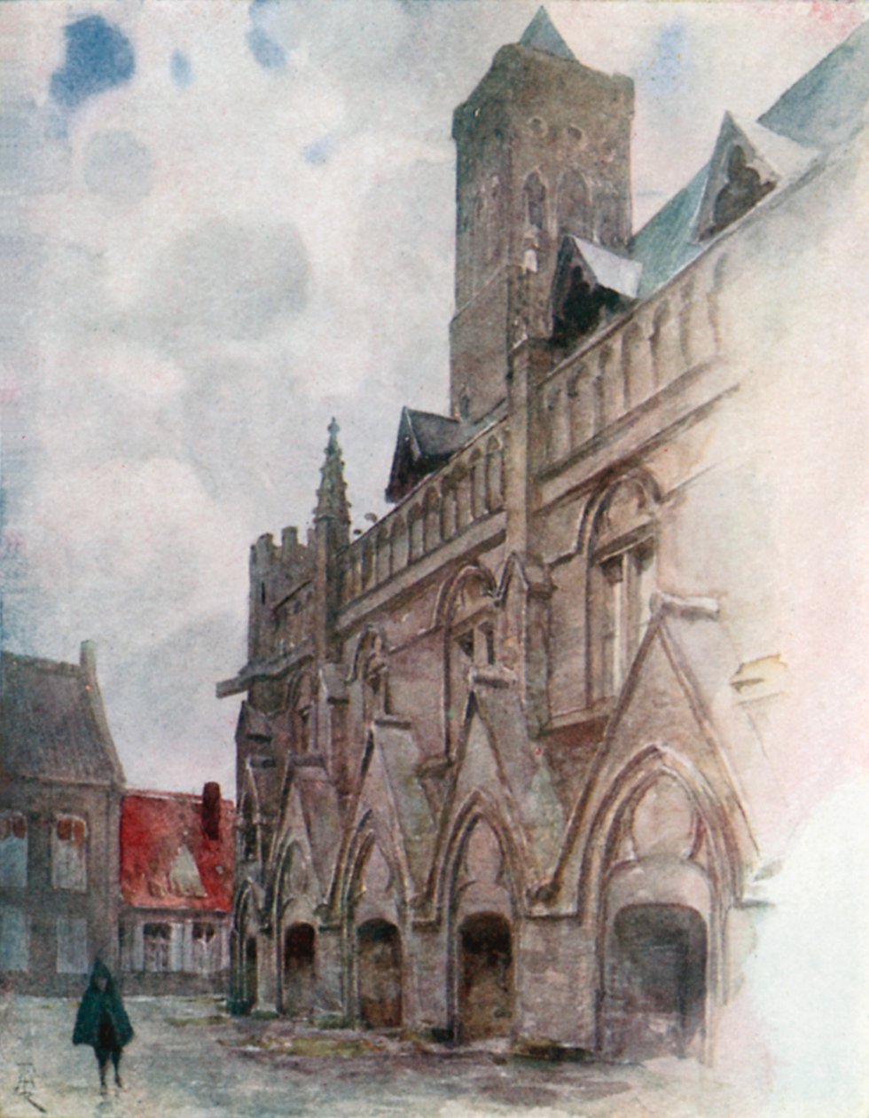 Belediye Binası, Nieuport (renkli taşbaskı) by Amedee (after) Forestier