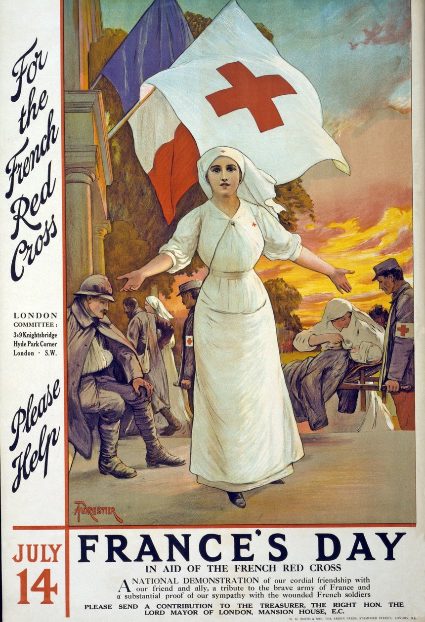 14 Temmuz Fransa Günü'nde Fransız Kızıl Haçı'na yardım için bağış toplama çağrısı, pub. Londra, c.1915 by Amedee Forestier