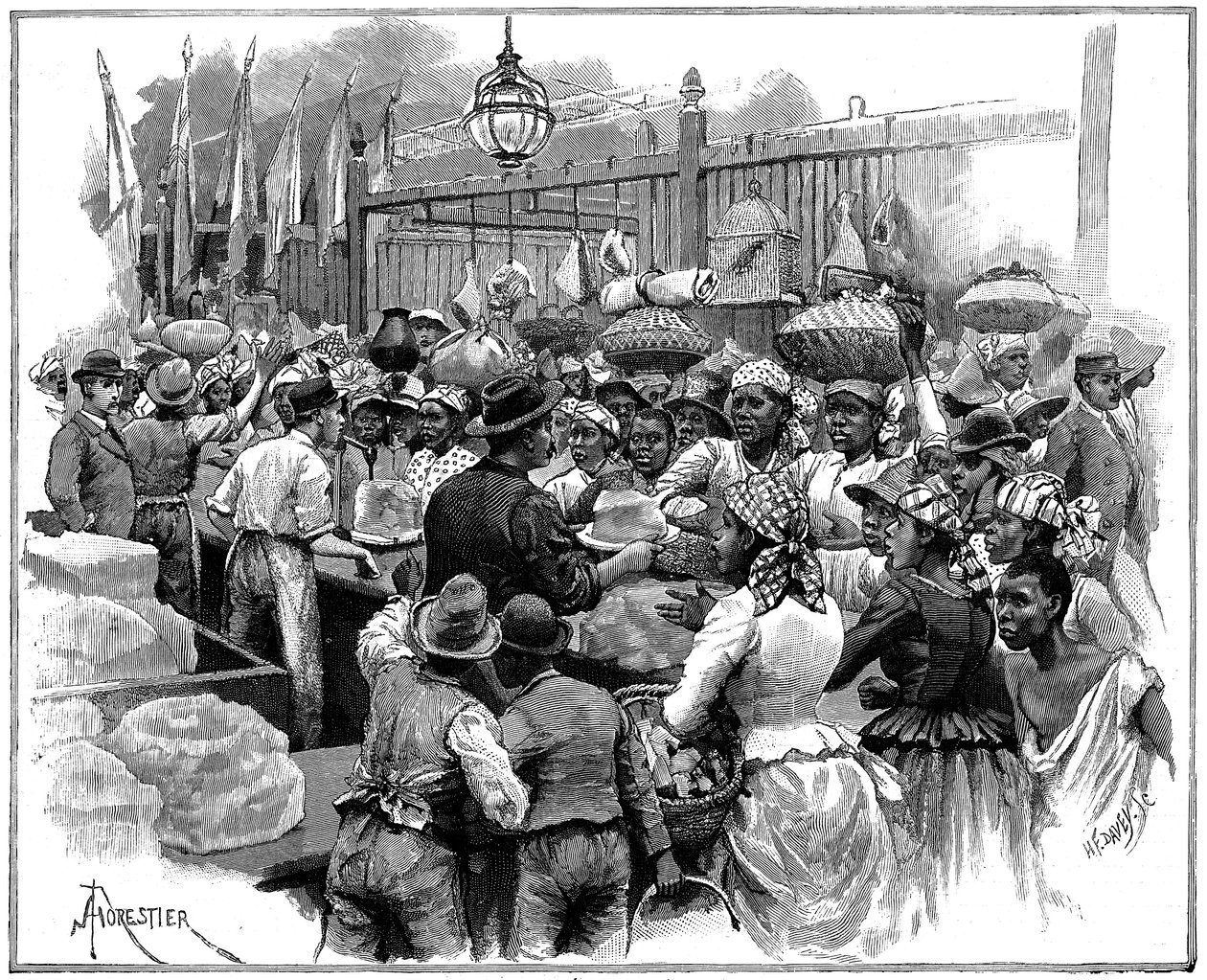 Pazarda buz tezgahı, Georgetown, Demerara, Guyana İngiliz Guyanası, 1888 by Amedee Forestier