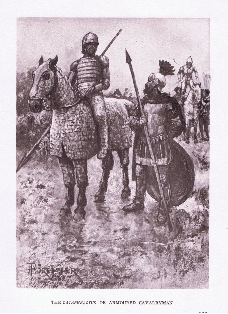 Cataphractus veya zırhlı süvari, Roma Askerinden bir çizim, 1928 by Amedee Forestier