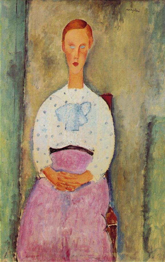 Puantiyeli korsajlı genç kız by Amedeo Modigliani