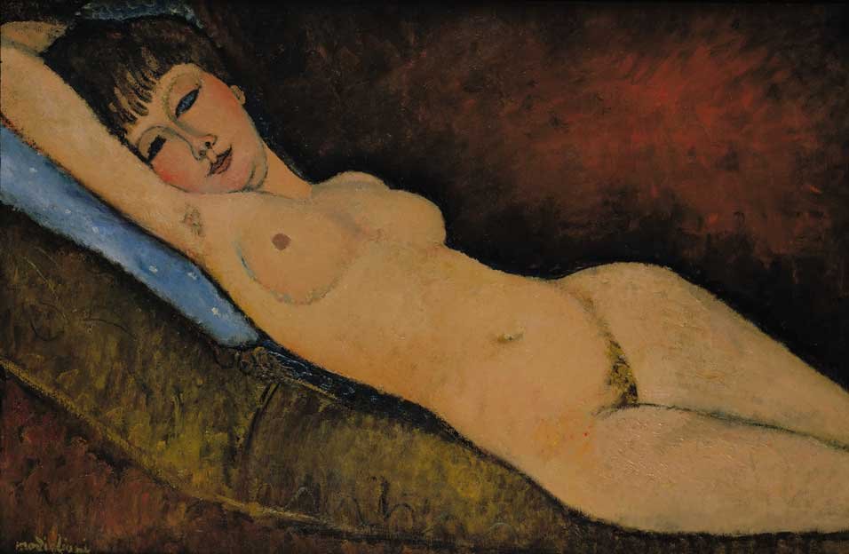 Yastık Mavi ile Çıplak Bebek Bezi by Amedeo Modigliani