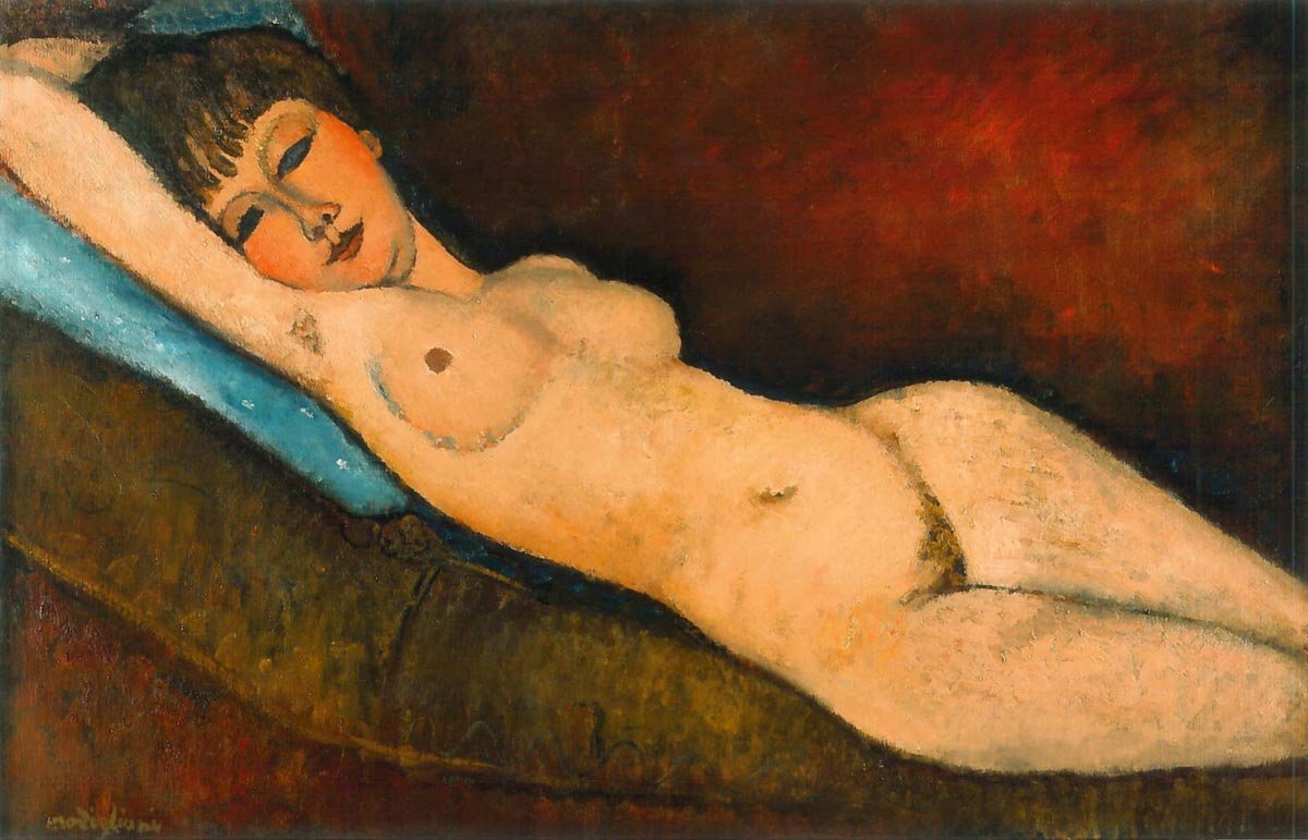 Yastık Mavi ile Çıplak Bebek Bezi by Amedeo Modigliani