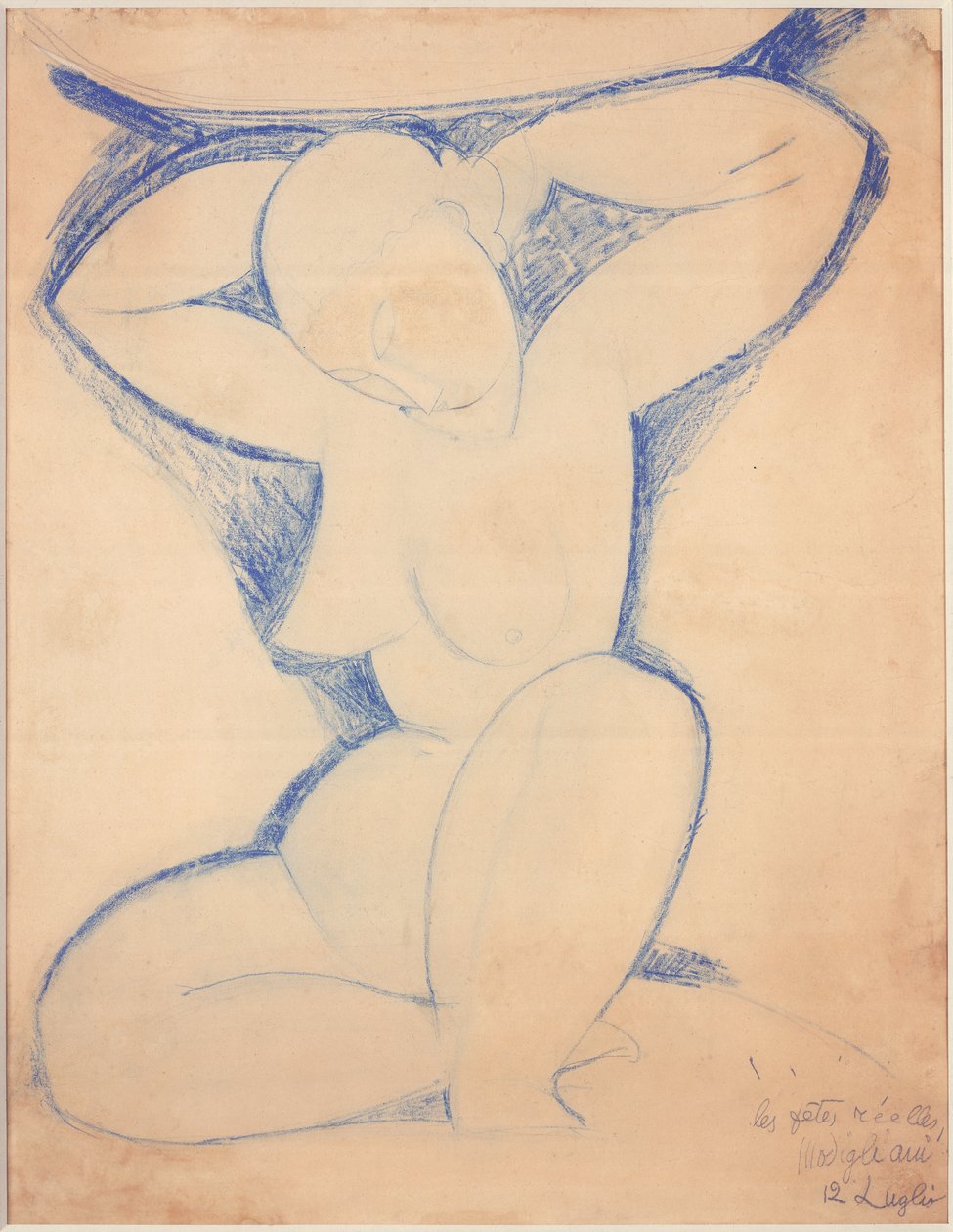 Caryatid, 1913-14 (kağıt üzerine renkli kalem) by Amedeo Modigliani