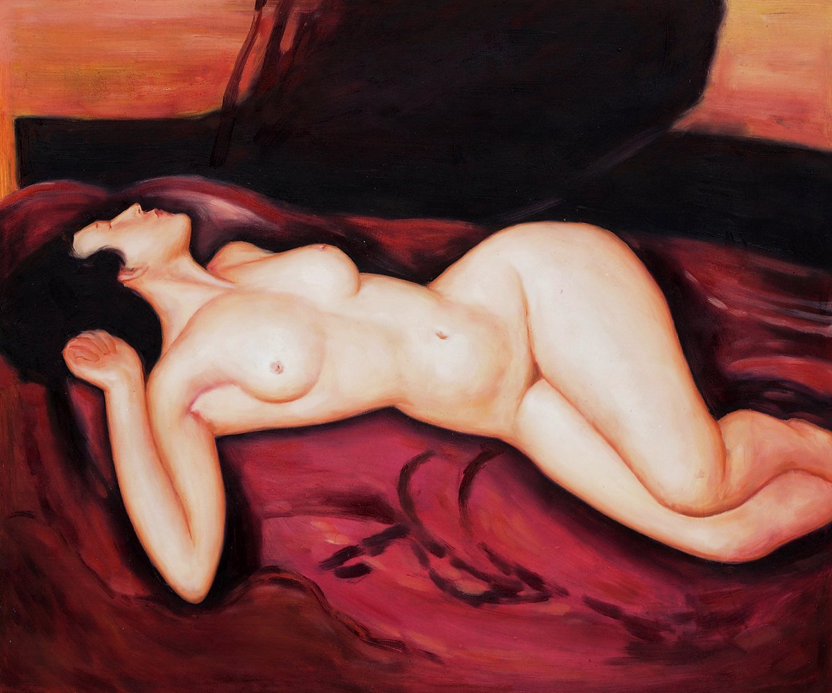 çıplak sırt üstü yatarken by Amedeo Modigliani