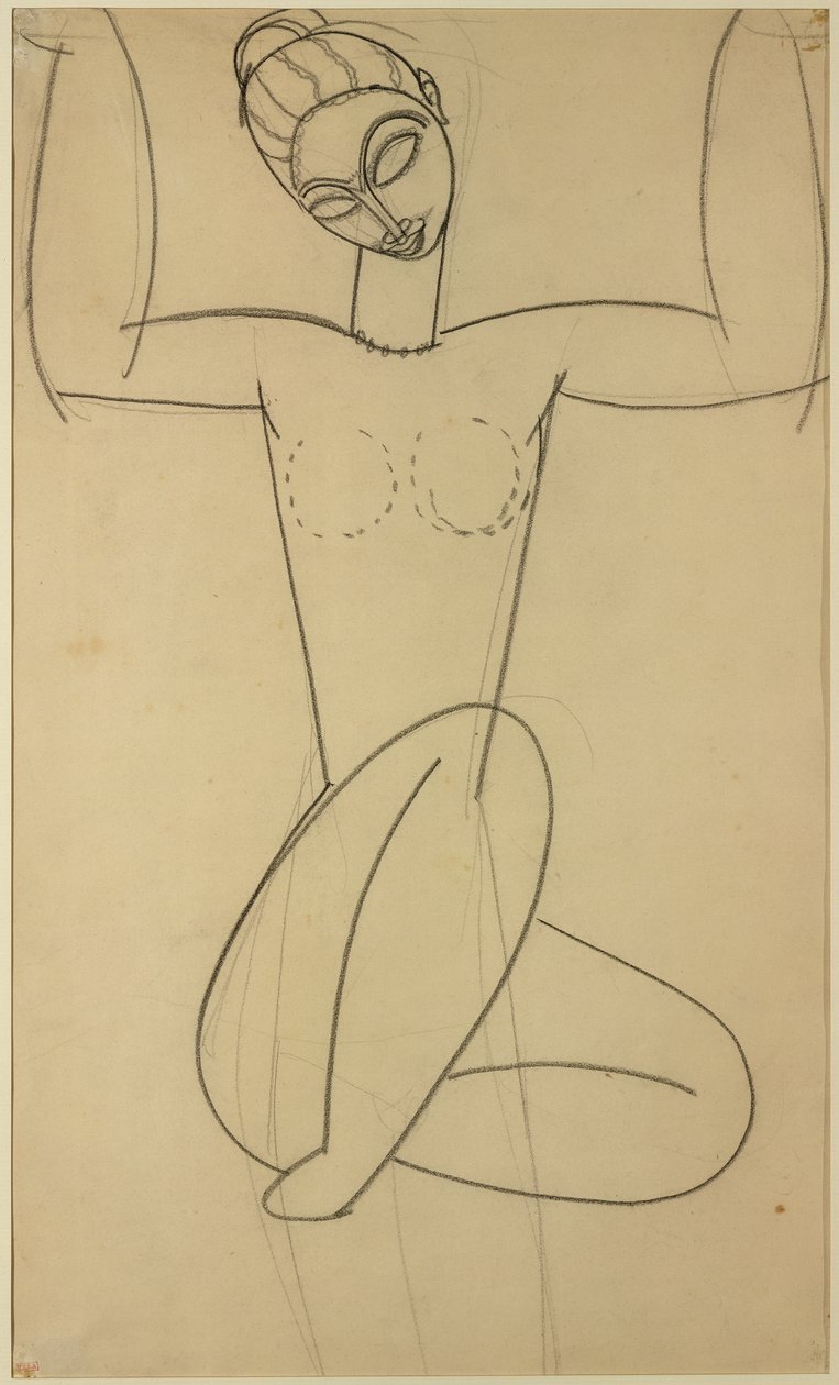 Oturan Caryatid, c.1911 (kağıt üzerinde kömür) by Amedeo Modigliani