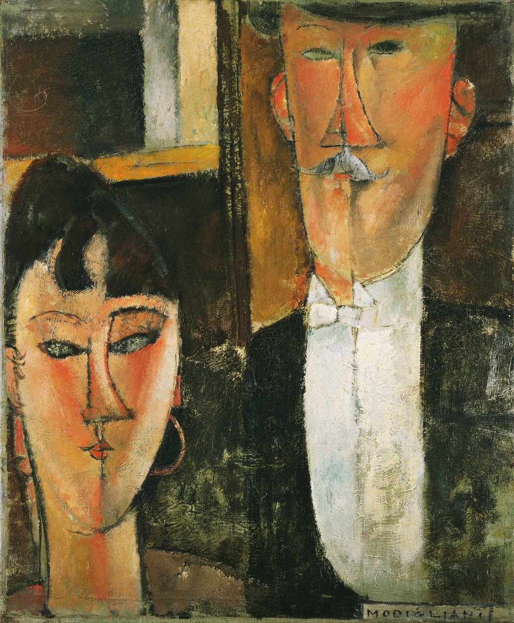 Gelin ve Damat - Peinture de Amedeo Modigliani (1884-1920) - 1915-1916 - Tuval üzerine yağlı boya - 55x46 - (c) Modern Sanat Müzesi, New York by Amedeo Modigliani