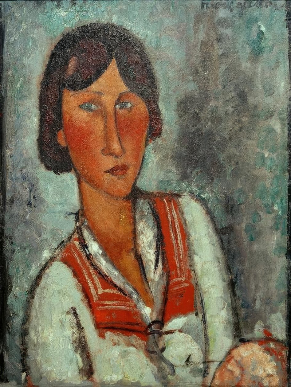 Denizci yakalı genç bir kadının yarım boy portresi by Amedeo Modigliani