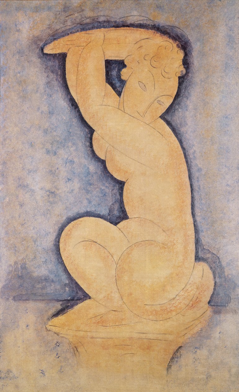 Caryatid, 1914 (kalem & wc) by Amedeo Modigliani