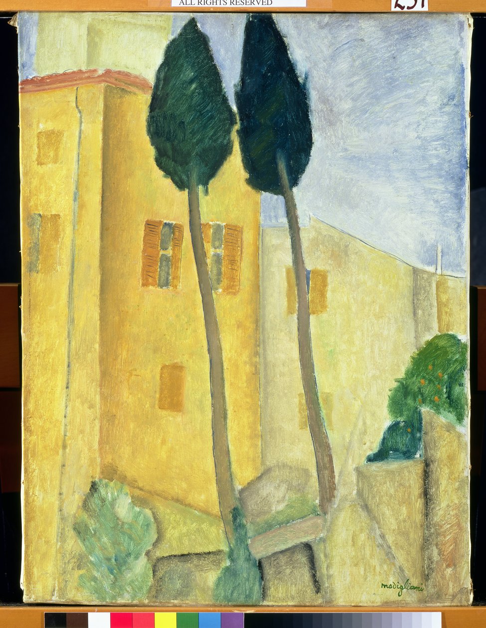 Selvi Ağaçları ve Evi, 1919 by Amedeo Modigliani