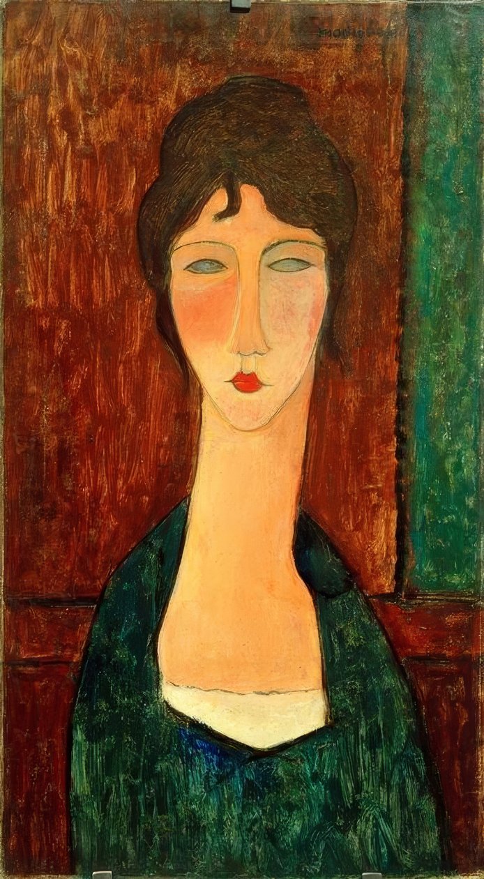 Kahverengi saçlı genç kadın (Elvira) by Amedeo Modigliani