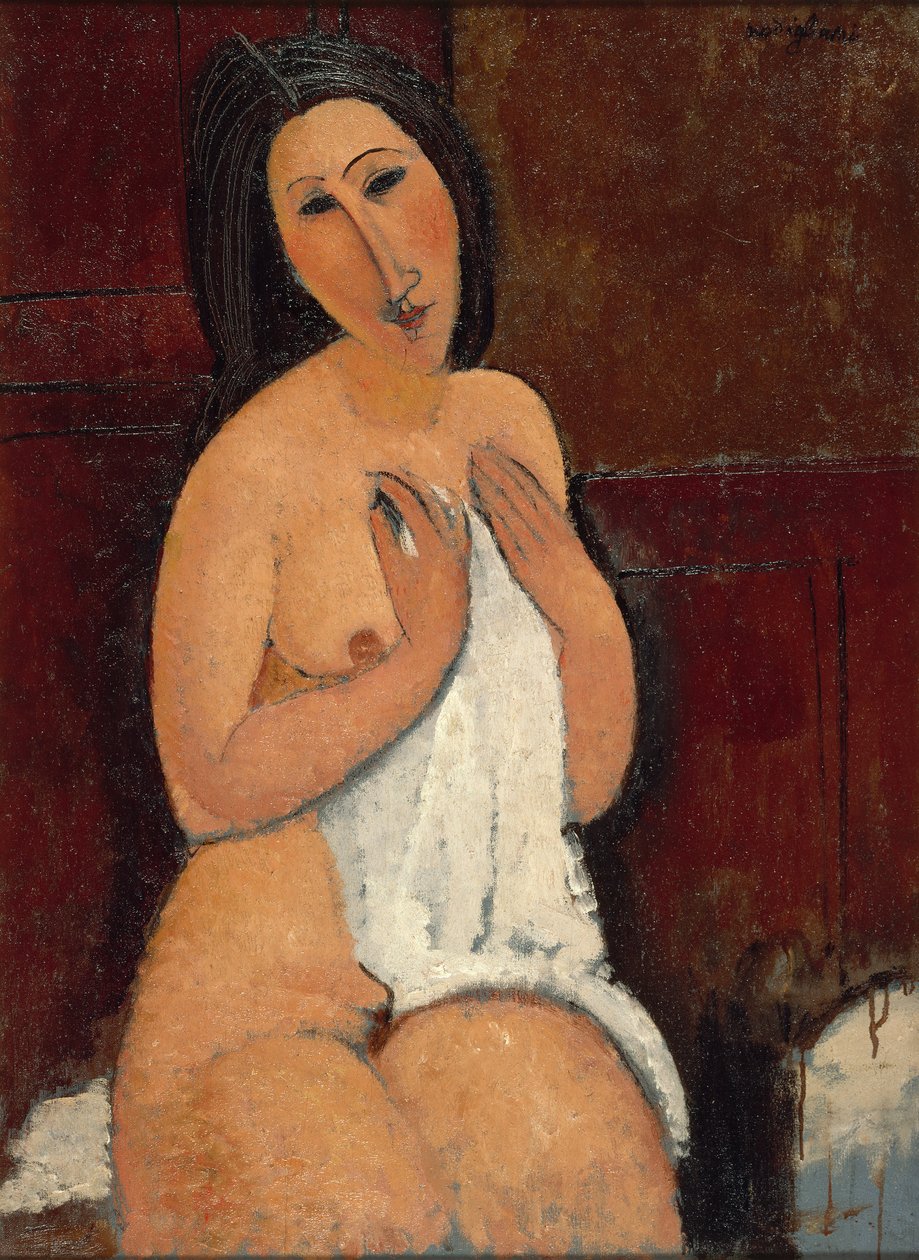 Oturan Çıplak Gömlek, 1917. by Amedeo Modigliani
