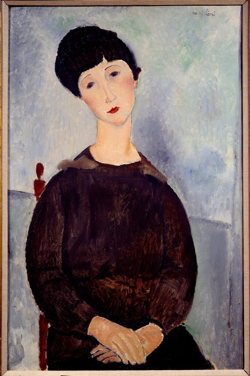 Oturan Kahverengi Bir Kızın Portresi Tablosu, Amedeo Modigliani by Amedeo Modigliani