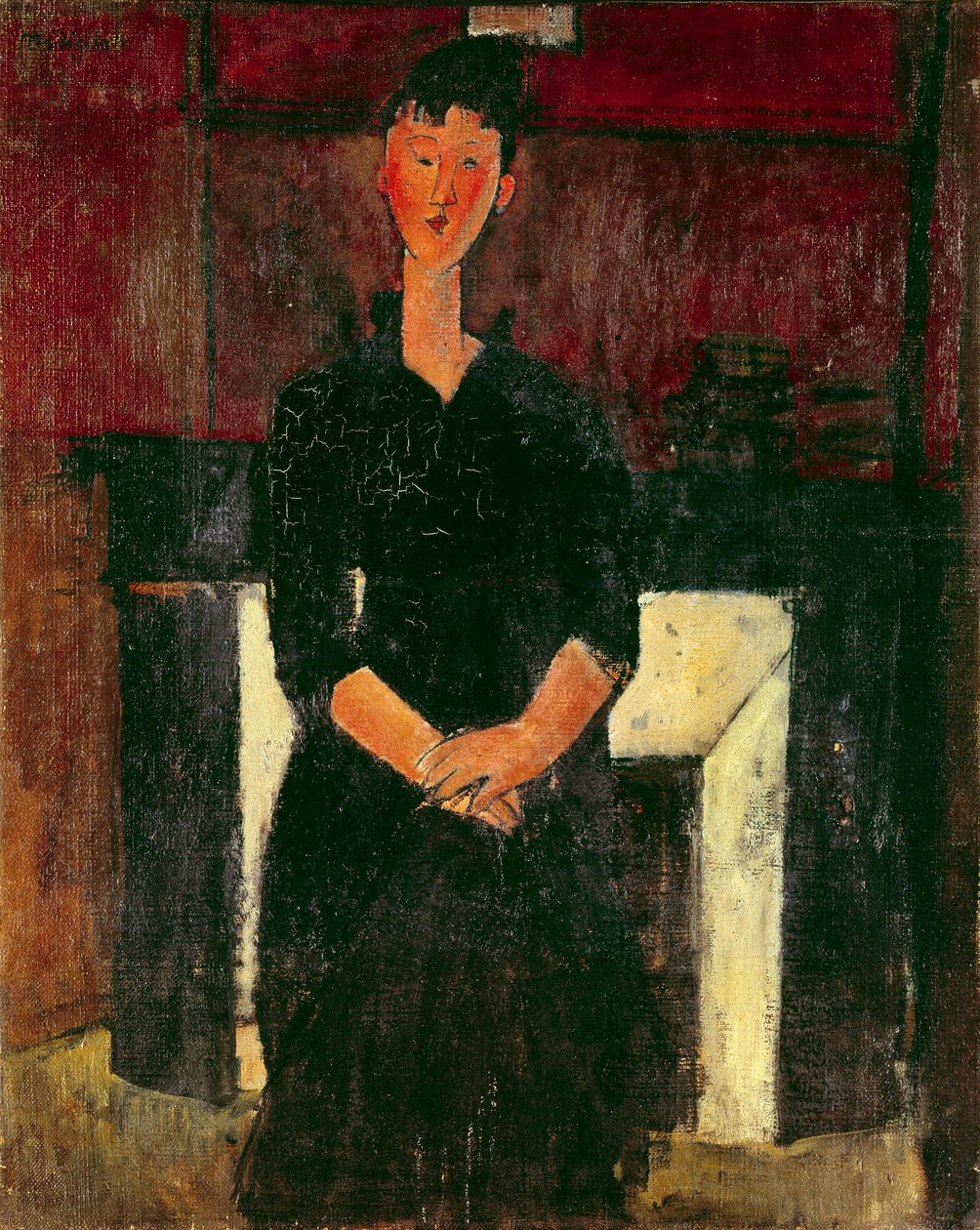 Baca önünde bir kızın portresi Resim Amedeo Modigliani (1884-1920) 20. yüzyıl Özel koleksiyon by Amedeo Modigliani