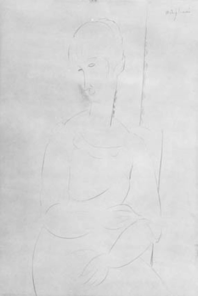 Oturan genç bir kızın portresi. Diz görüntüsü, baş sola by Amedeo Modigliani