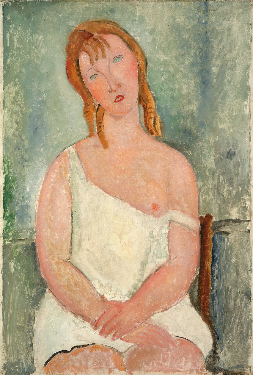 Gömlekli Oturan Genç Kız; Bir gömlek içinde oturan genç kız, 1918 by Amedeo Modigliani