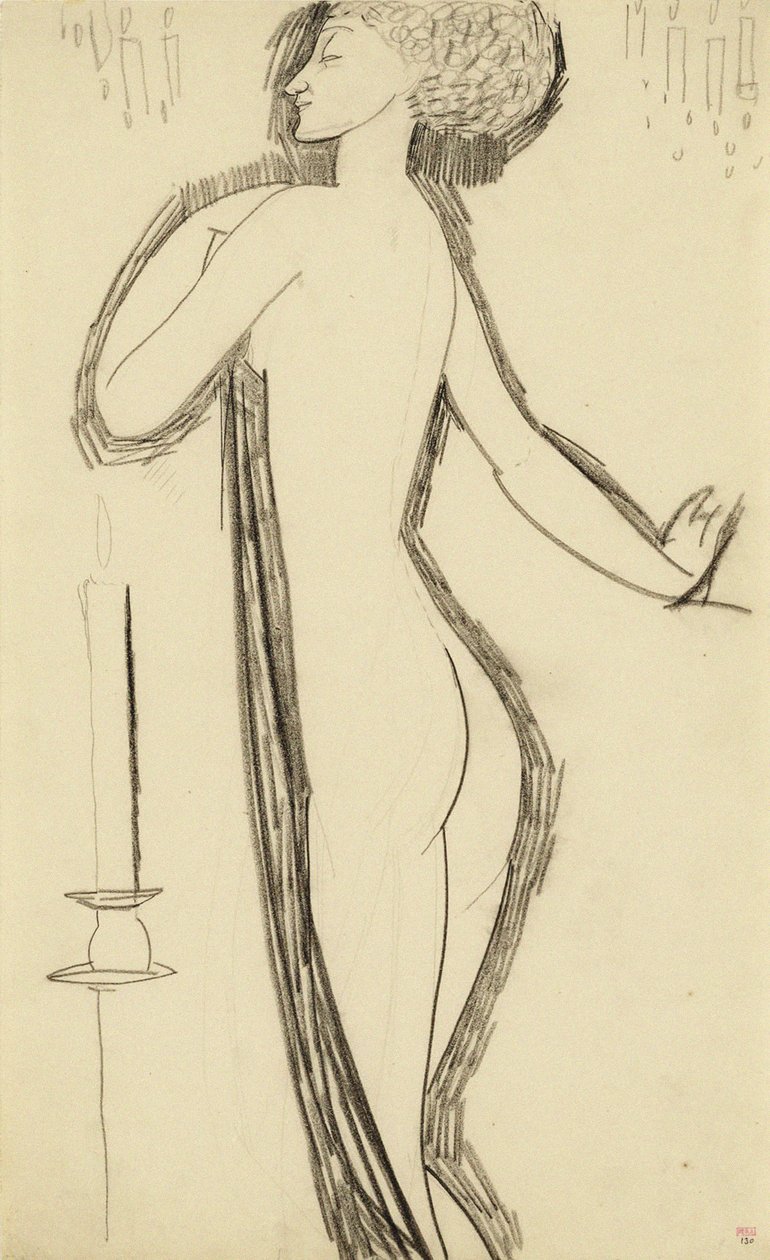 Yanan Mumla Profilde Çıplak Kadın Ayakta, c. 1911 by Amedeo Modigliani